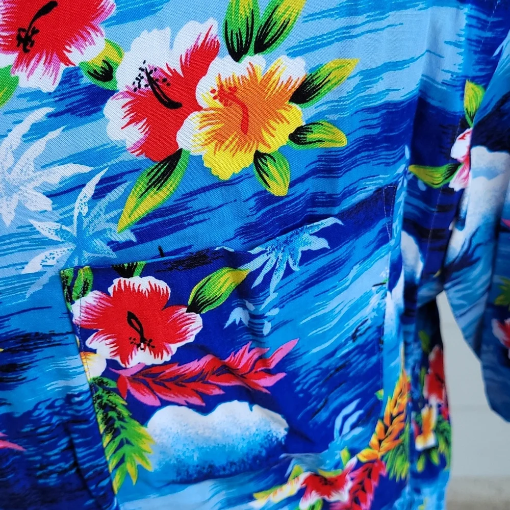 POLO RALPH LAUREN‎ Caldwell Vintage Blue Pink Floral Beach XL SS Hawaiian Shirt
